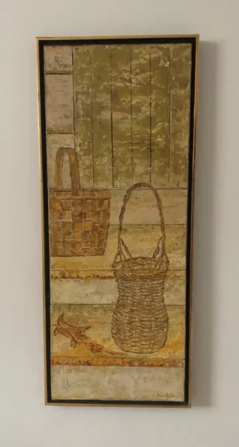 BASKETS BY HARRIETTE HARRA OIL PAINTING ON CANVAS Wicker Woven Basket