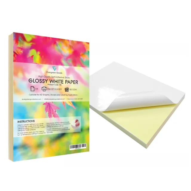 GLOSSY A4 White Self Adhesive Permanent Sticker Paper Sheet Address Label