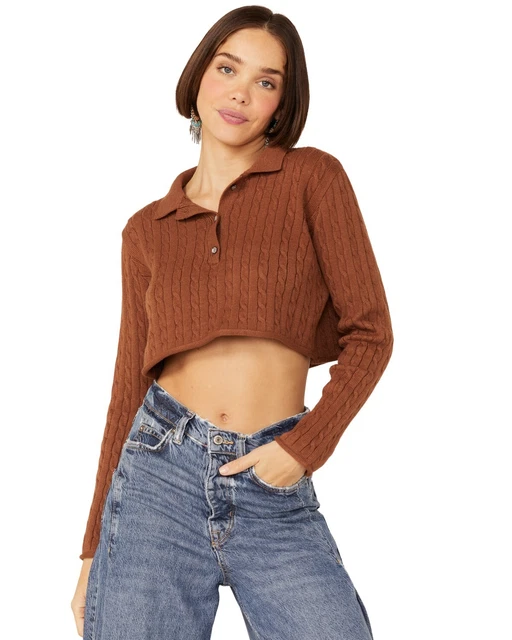 Callahan Women's Rootbeer Cable Knit Long Sleeve Daisy Polo - 92110-ROOTBEER