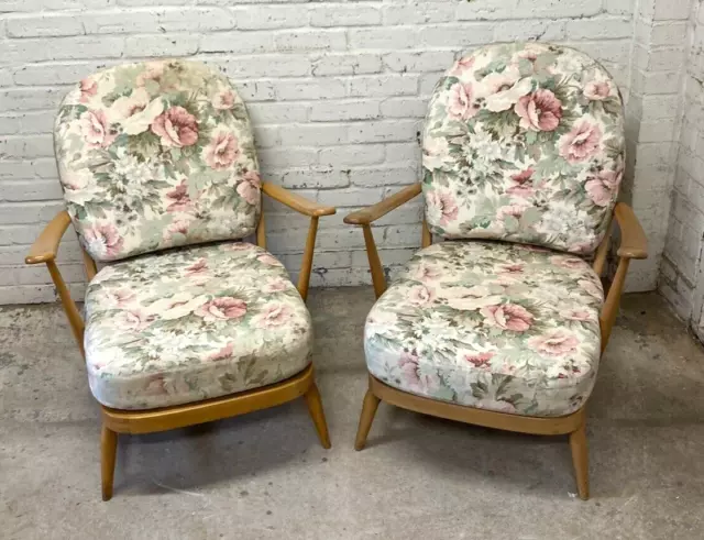 Pair of Mid Century Ercol 203 Blonde Elm & Beech Chairs Armchairs (Can Deliver) 3