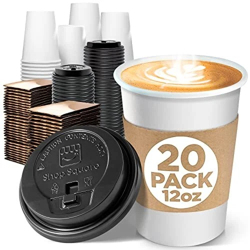20-Pack 12oz Insulated To-Go Coffee Cups with Lids & Sleeves, White