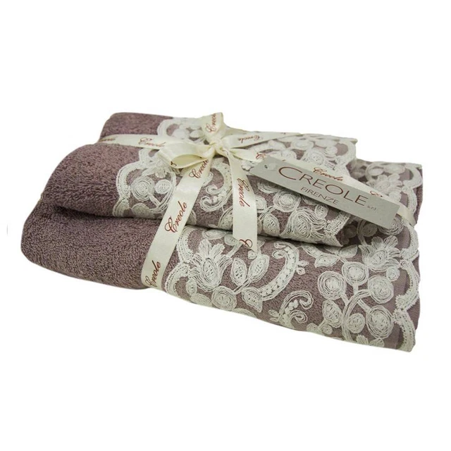 Pair of cotton towels with powder pink Elsa lace border
