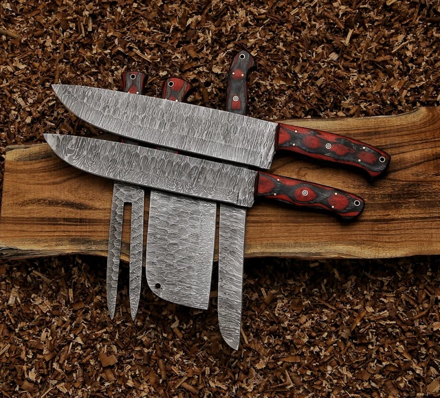 Custom Hand Forged, Damascus Steel Kitchen Chef Knife Set - 5PCS Hard Wood handl