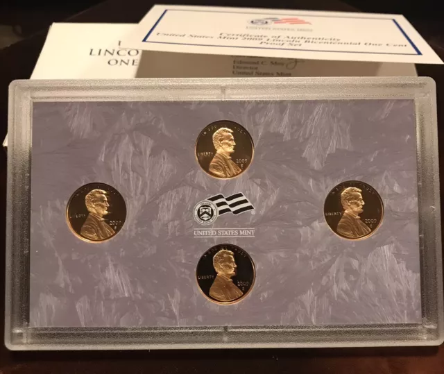 2009 S LINCOLN CENT PENNY BICENTENNIAL SET GEM PROOF 4 COIN SET! w/ BOX/COA!
