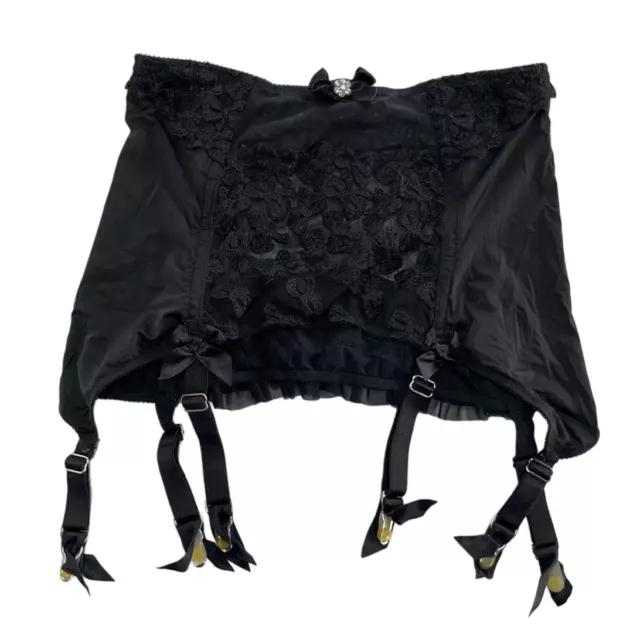 Victorias Secret Garter Belt Womens Small Black Sheer Bow Lace VTG Y2K Lingerie