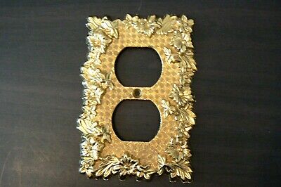 VINTAGE EDMAR Brass FLORAL Electric WALL OUTLET Gold Tone Plate Cover MCM