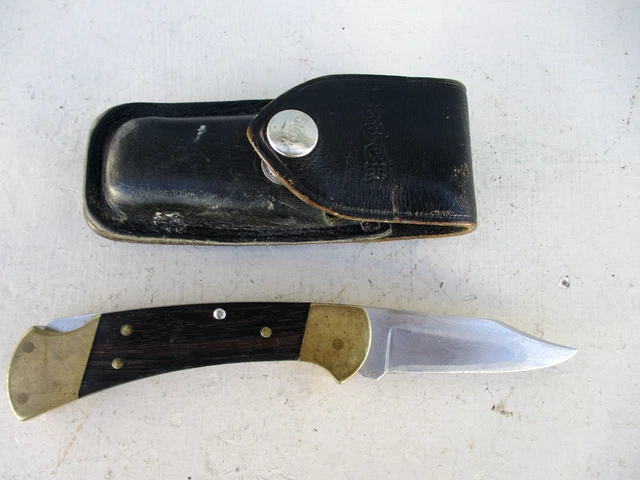 Vintage Buck 112 Hunting Fishing Camping Folding Blade Knife with Leather Sheath