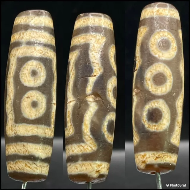 Fantastic Ancient Rare 5 Eyes 👀 Himalayan indo Tibetan Old Agate Dzi Bead