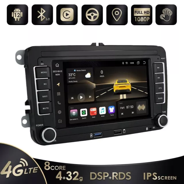 7" Android 12 Autoradio GPS Carplay DSP DAB+ Für VW Golf 5/6 Passat Touran Skoda 3