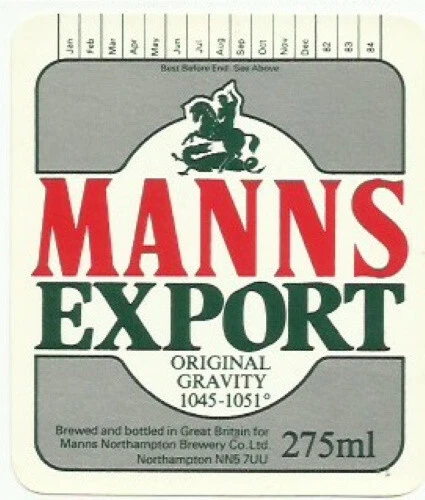 Manns Northampton Brewery Manns Export 275ml Beer Bottle Label