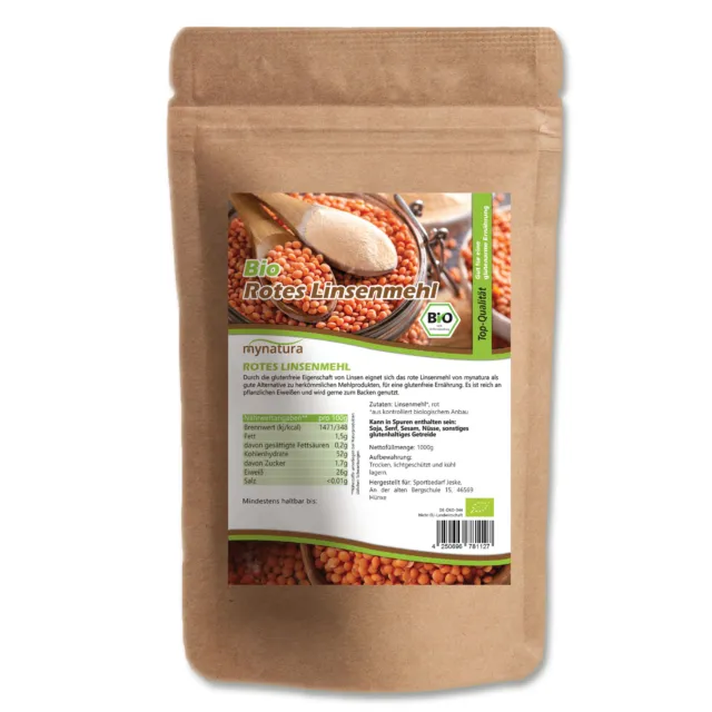 8,32 €/kg farina di lenticchie biologica Mynatura – rossa confezione da 3 kg pacchetto risparmio farina da lenticchie