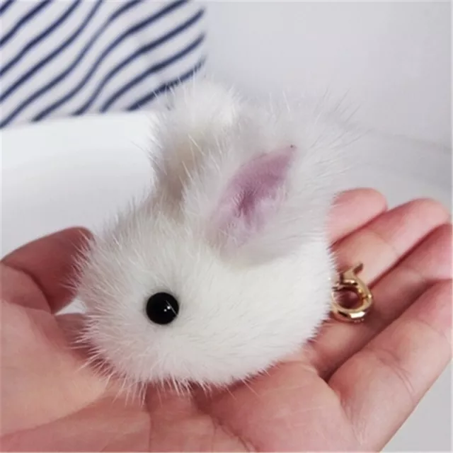 6cm Cute Real Mink Fur Rabbit Bunny Doll Toy Keyring Handbag Pendant Accessories
