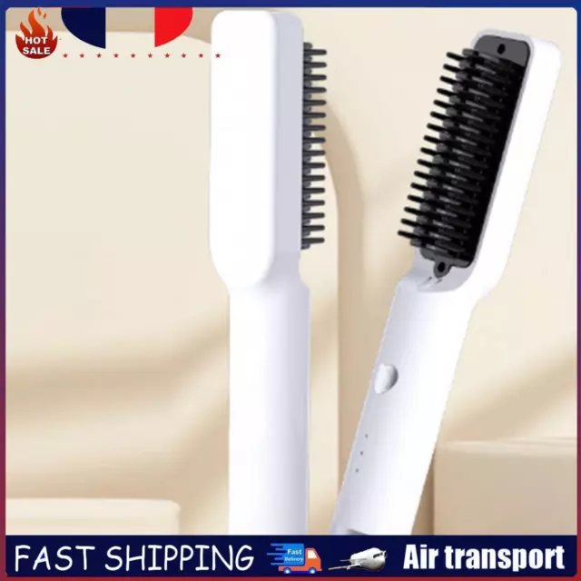 Wireless Hair Straightening Brush Negative Ion Curler Comb Women Gifts (White) F