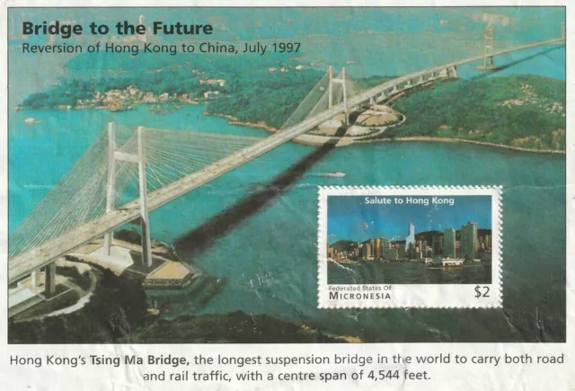 Micronesia, Scott # 256, Mini Sheet Of Hong Kong, Bridge To The Future 1997 Used