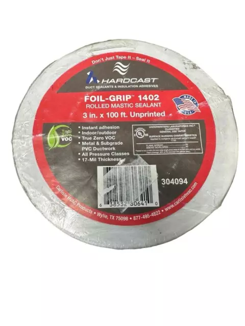 Hardcast Carlisle Foil Grip 1402 Rolled Mastic Sealant Tape 3" x 100' Unprinted