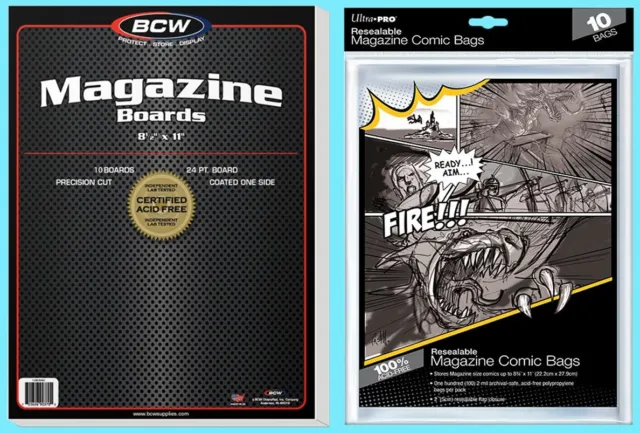 10 BCW MAGAZINE SIZE 8.5 x 11 BACKING BOARDS & ULTRA PRO RESEALABLE BAGS Storage
