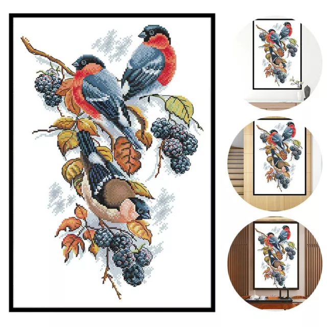 Red Bellies Magpies Cross Stitch Kit Handmade Home Wall Art Complete Tools Set