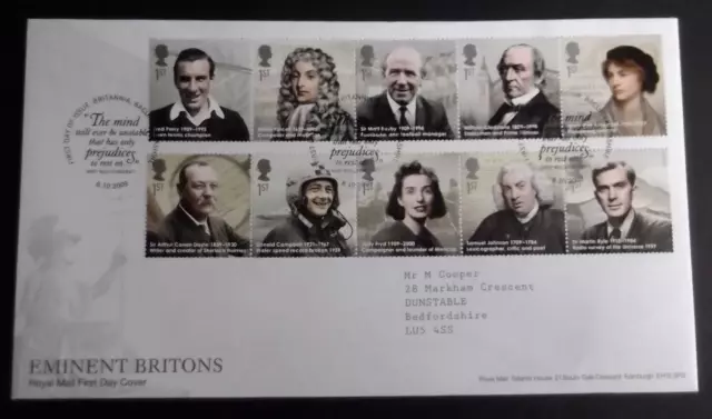 GB FDC EMINENT BRITONS with special postmark