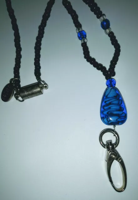 Collier porte-serviettes noir/bleu royal perles ID/insigne 18" 2