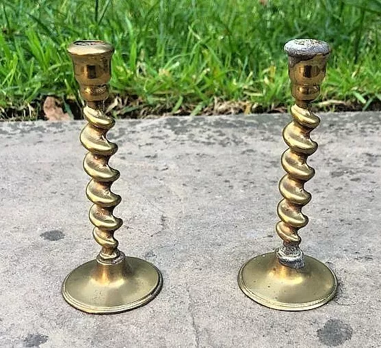 ✅Pair Of Small Solid Brass Barley Twist Candle Sticks - Height 11 cm✅