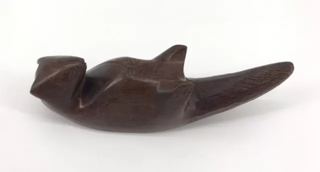 Hand Carved Hard Wood Sea Otter Figurine on his back Ironwood Carving 5.5” Long