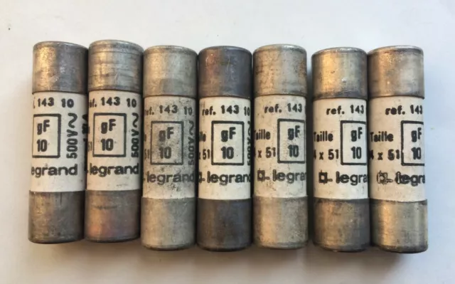 lot de 7 fusibles LEGRAND Gf 10 14x51 mm 500 volts 10 A  ref 143 10