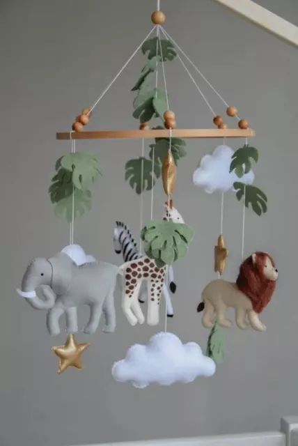 Felt Baby Crib Safari Mobile Nursery Hanging Toy Handmade Baby Shower Gift