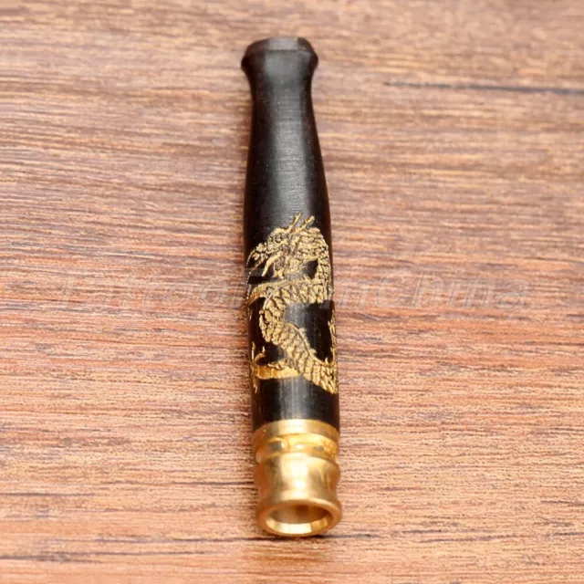 Elegant Dragon Carved Ebony Wood Filter Smoking Pipe Mouthpiece Cigarette Holder