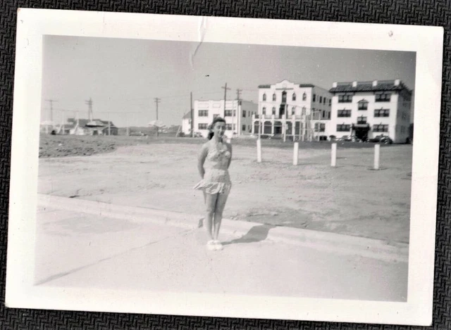 VINTAGE ANTIQUE PHOTOGRAPH Sexy Woman in Bathing Suit Standing in Road