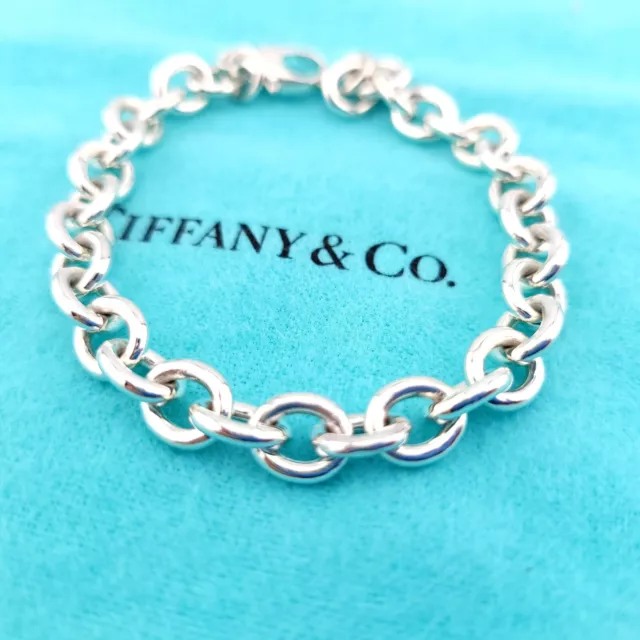 Tiffany & Co. Sterling Silver Unisex 8mm Rolo Round Link Chain 8.25 Bracelet