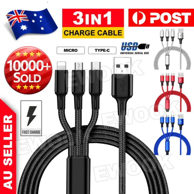 3 in 1 Multi USB Charger Charging Cable Cord For iPhone USB TYPE C Android Micro