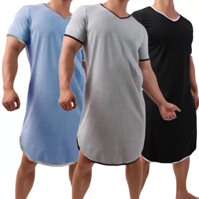 INCERUN Men's Short Sleeve V Neck Pajamas Bathrobe Nightwear Nightshirts Dress