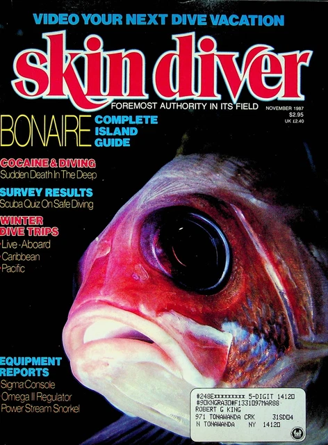 Skin Mag SKIN DIVER MAGAZINE Bonaire Complete Guide November 1987 052722RNON £11 ...