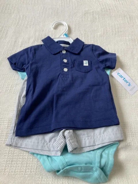 Carters baby boy whale 3 piece short outfit size 6 M NWT.