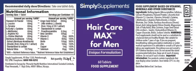 Hair Care MAX para hombres - 60 Comprimidos - Suplemento de calidad 2