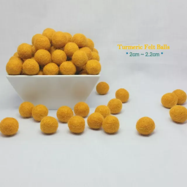 2cm Turmeric 100% Wool Handmade Felt Balls Beads Pom Pom Home Decor DIY Crafts