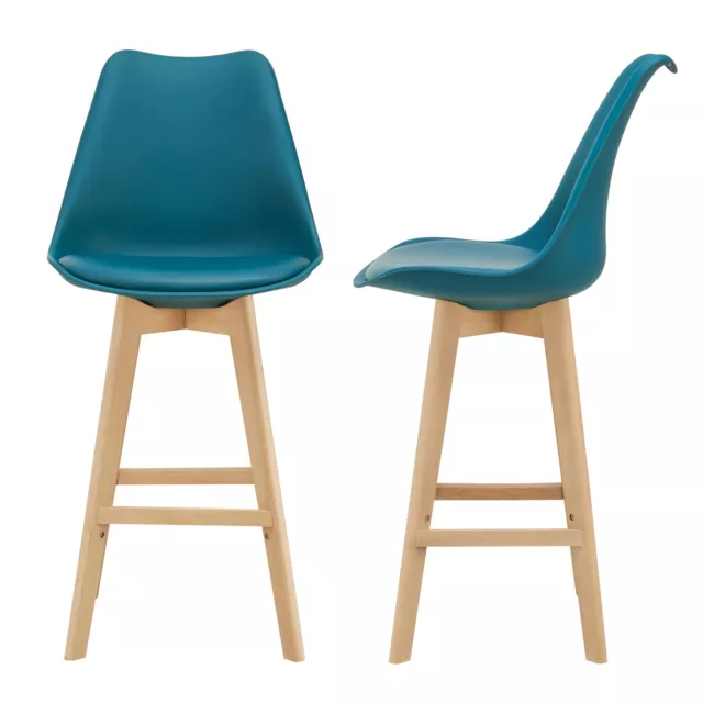 [en.casa] Lot de 2 Tabourets de Bar Chaises de Comptoir Cuisine Hêtre Turquoise