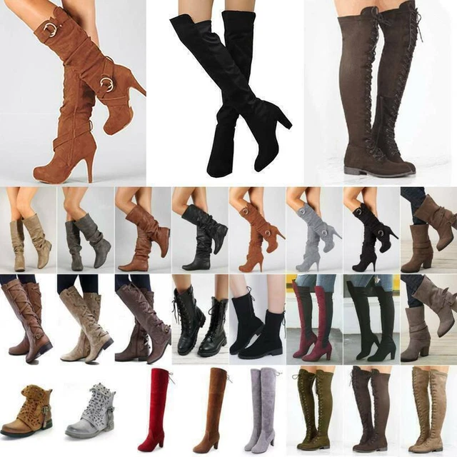 Women's Boots Thigh High/Over The Knee/Mid Calf Stretch Block Heel Shoes Size