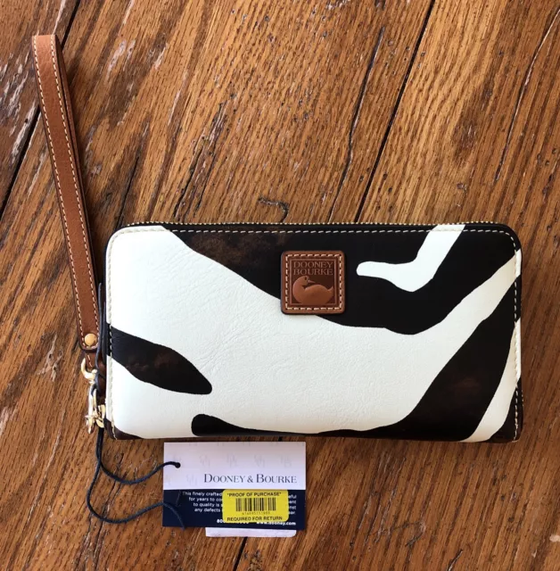 NWT New Dooney & Bourke Zebra Leather Large Zip Around Wristlet Phone Wallet