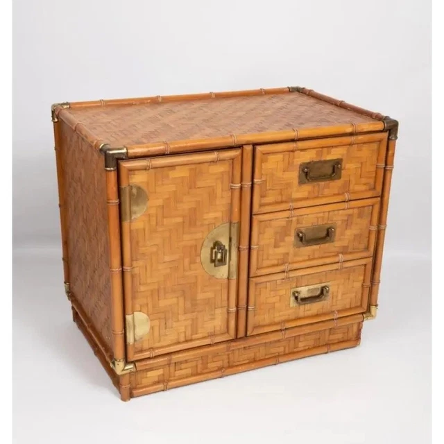 Dixie Woven Faux Bamboo Oversized Nightstand Chest Dresser Brass Regency Beach