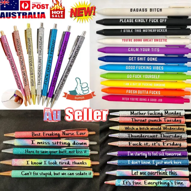 7PCS FUNNY PENS Swear Word Pen Weekday Vibes Glitter Funny Gifts Office O3  E7E $17.22 - PicClick AU
