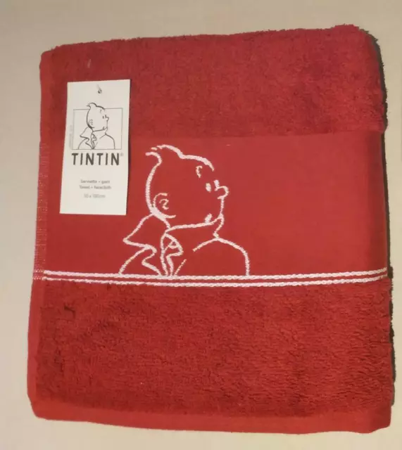 Tim und Struppi Handtuch (50x100) rot 100% Baumwolle mit Waschlappen