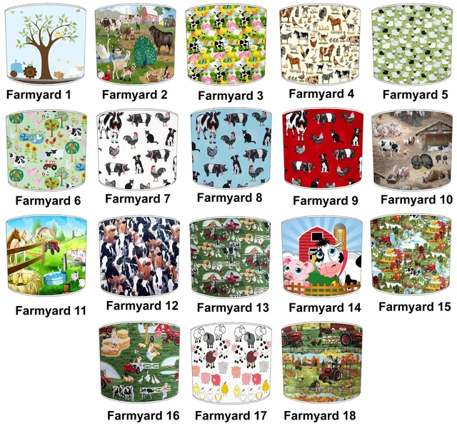 Sfumature lampada animali Farmyard per bambini ideali per abbinare set di biancheria da letto e piumoni.