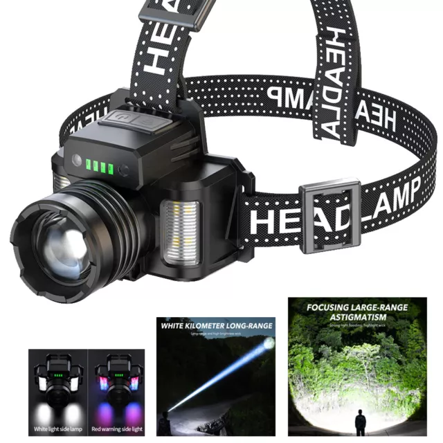 20000 Lumen LED Headlight USB Rechargeable Head Torch Lamp Motion Sensor Lamp