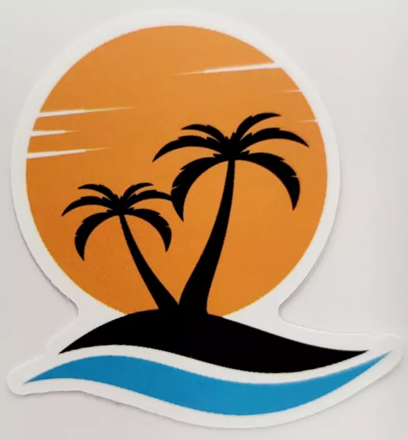 Silhouette of Palm Trees Against Sun Sticker Decal Multicolor Embellishment Cool