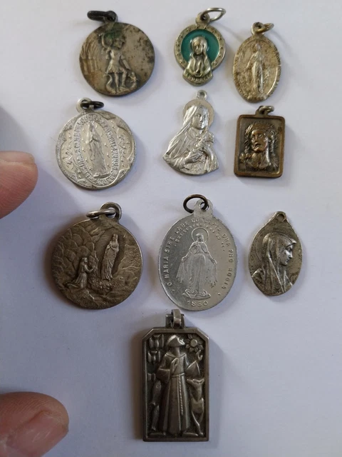 Lot De 3 Médailles Anciennes En Argent Massif Du XIXe Siècle - Saint Michel, Sainte Honorine, Notre-Dame De Pontoise