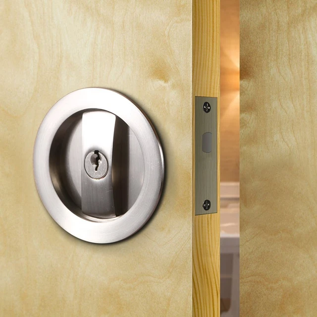 Invisible Barn Wood Sliding Door Gate Cup Handle Lock Hardware with 3pcs Keys