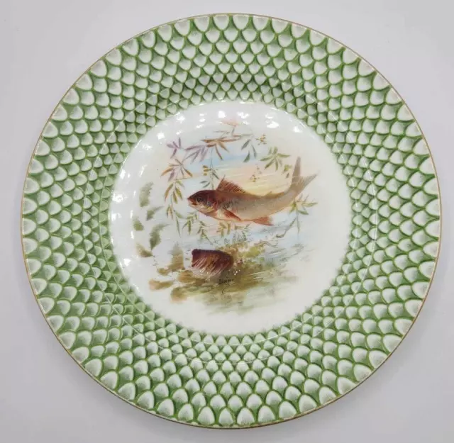 Antique T&V Limoges Herend Style Fishnet Plate Hand Painted Signed ~Boine~ 2