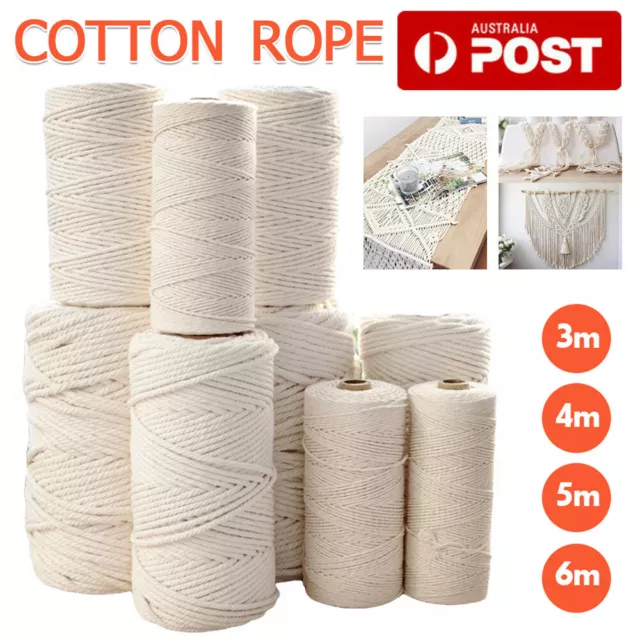 3/4/5/6mm Macrame Rope Natural Beige Cotton Twisted Cord Artisan Hand Craft AUS