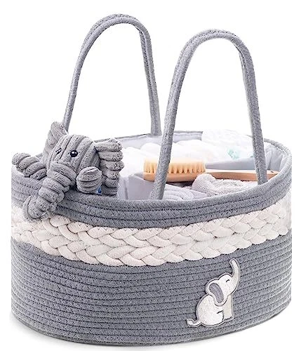 Diaper Caddy Organizer – Portable Baby Basket Diaper Storage Organizer Grey